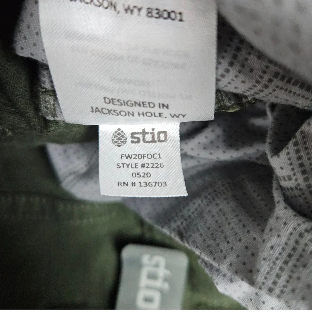 Stio (Men's 36S) Green Corduroy Rivet Pants Outdoor Hiking Casual Organic Cotton